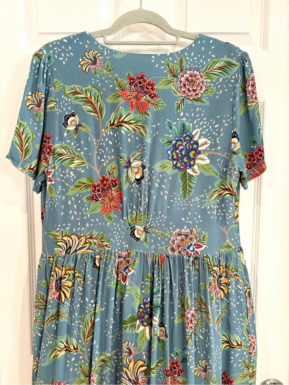 Joanie Blue Floral V-Neck Button-Front Midi Dress US 12 Pockets Vintage Inspired - Picture 9 of 13